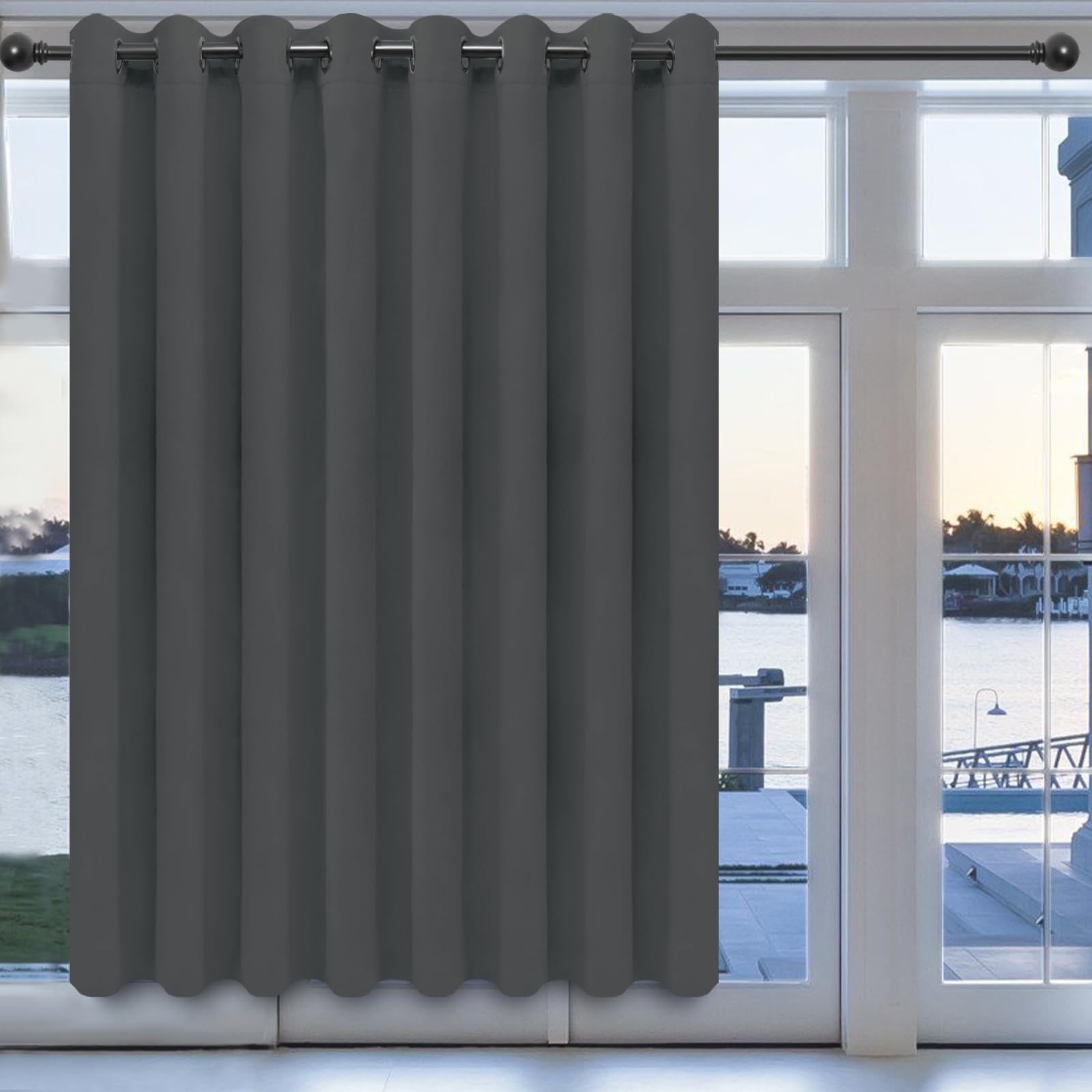 Easy-Going Blackout Door Curtains for Bedroom, Solid Thermal Insulated Grommet and Noise Reduction Window Drapes, Room Darkening Curtains for Living