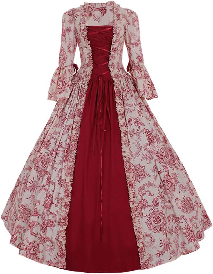 Women's Victorian Rococo Dress Inspiration Maiden Costume S:Height63-65"Chest34-35"Waist26-27" White&red