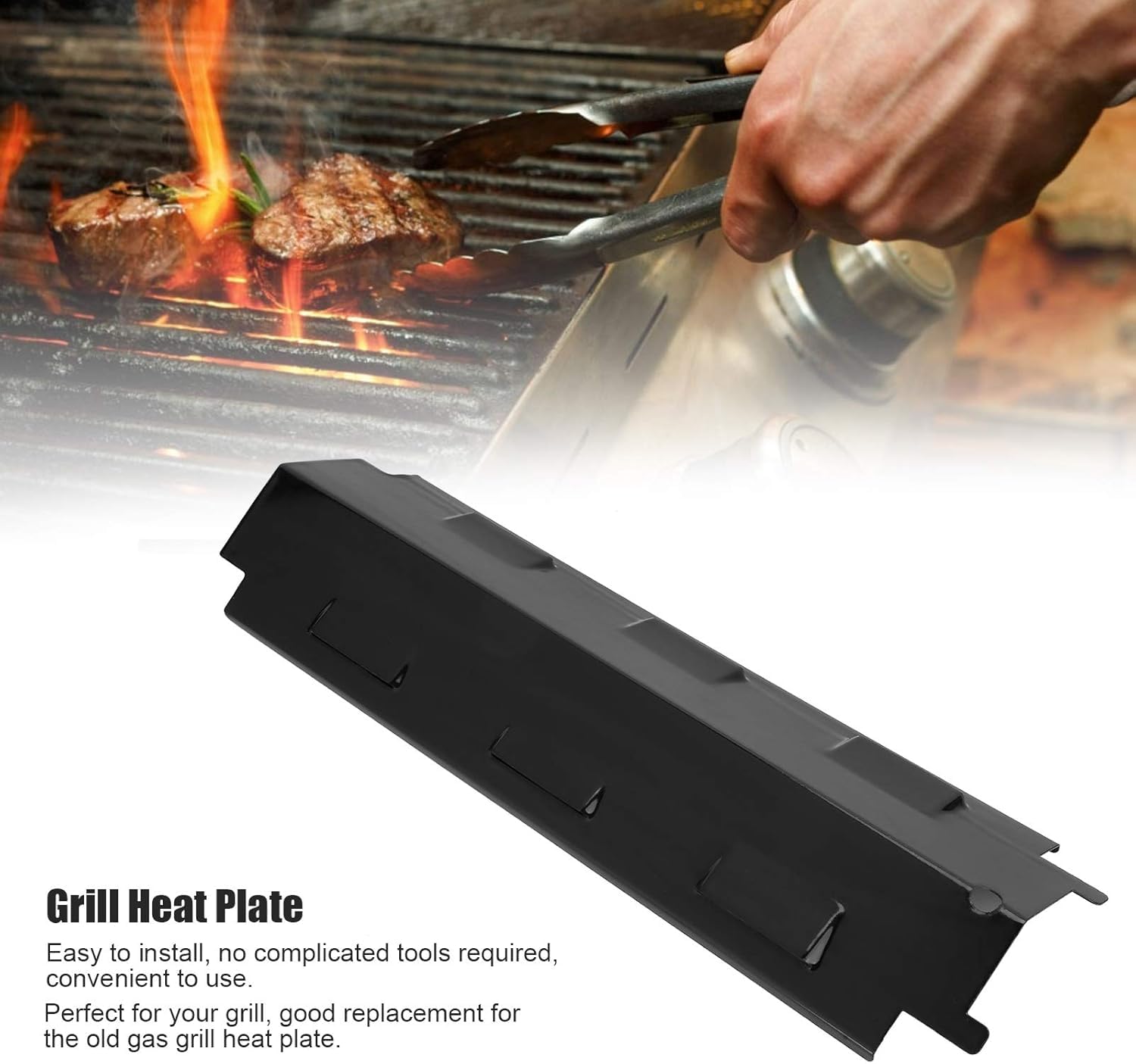 Tissting 2 Piezas de Placa de Calor para Parrilla 37.1 x 10.8 cm - Escudo Térmico de Acero Inoxidable para Quemadores, Repuesto para Barbacoas Charbroil