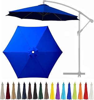 10Ft 6 Ribs Patio Umbrella Replacement Canopy (Canopy only), Canopy Replacement UV Protection Waterproof Outdoor Table Market Yard Umbrella Top Outdoor Umbrella Canopy,Blue,10FT
