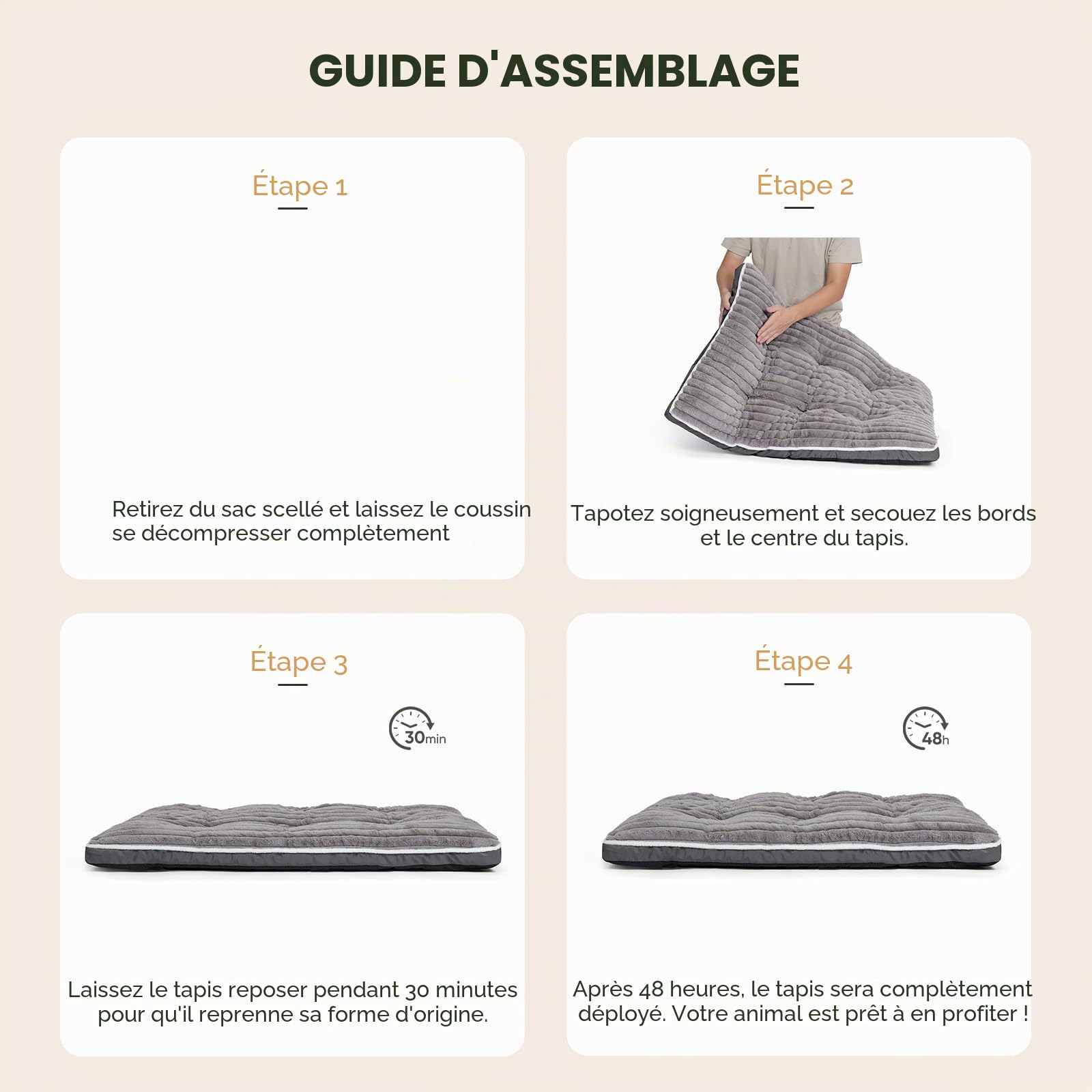 Panier Chien Taille Grande: Tapis pour Chien (106 x 70 x 7 cm) | Lavable en Machine – Tissu en Peluche Douce – Fond Antidérapant - Idéal pour le salon la cage le coffre de voiture Gris