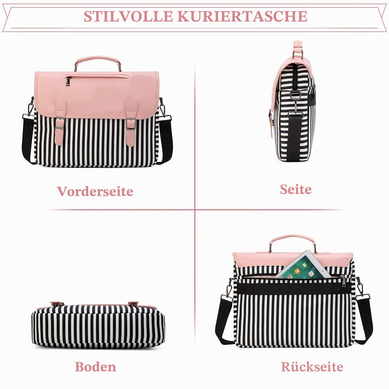 RAVUO Laptoptasche Damen, Wasserabweisend Lehrertasche 15,6 zoll Laptop Messenger Bag Elegant Aktentasche Arbeitstasche für Büro Reisen Rose