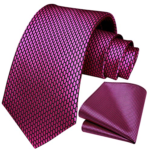 Image of HISDERN Ties for Men Plaid Checkered Tie with Pocket Square Woven Business Formal Necktie Handkerchief Set Wedding Party