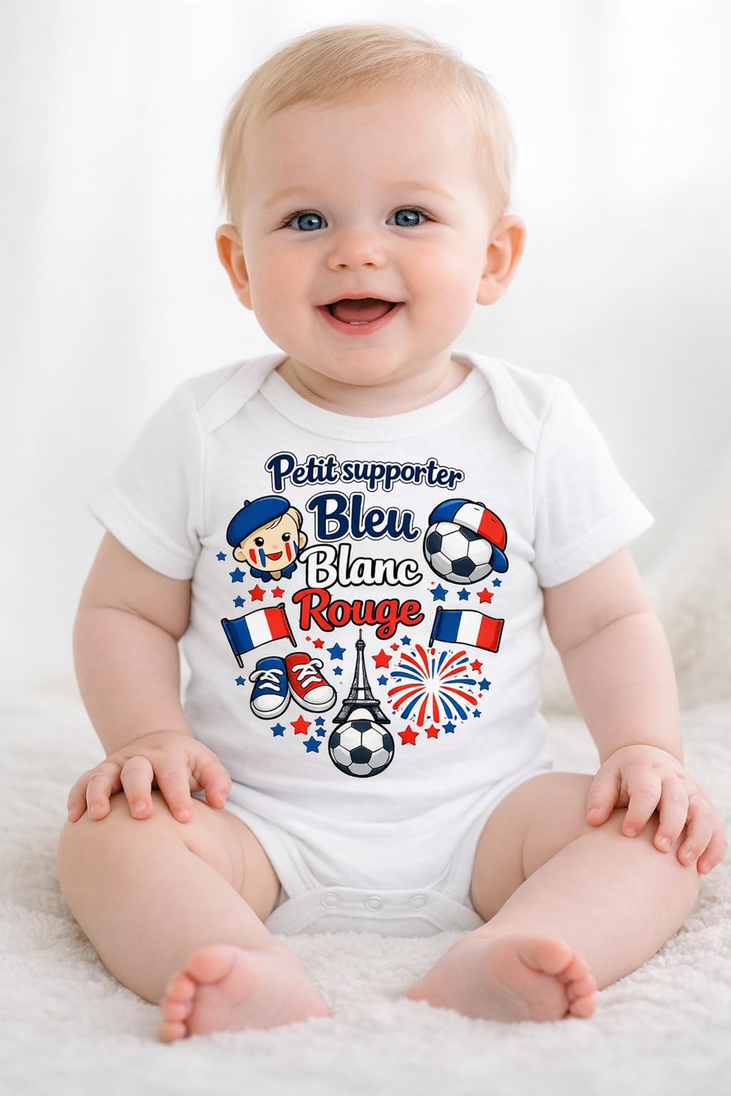 Générique Body Bébé Supporter France 2026 – Petit Supporter Bleu Blanc Rouge – 100% Coton – Coupe du Monde 2026 – Body Naissance Garçon Fille – Idée Cadeau Bébé Football