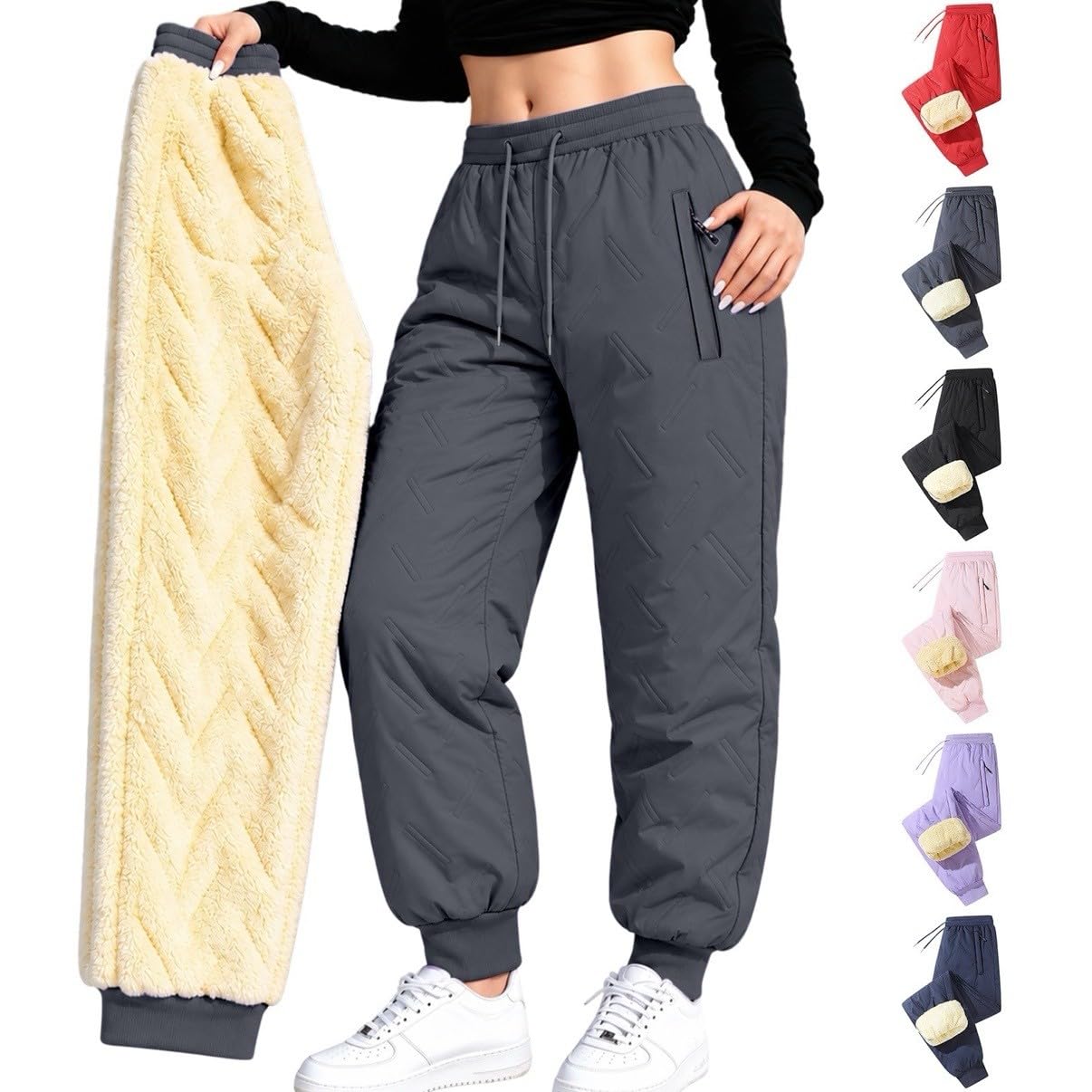 Fleece Lined Sweatpants Women Winter Warm Thermal Sherpa Pants With Pockets