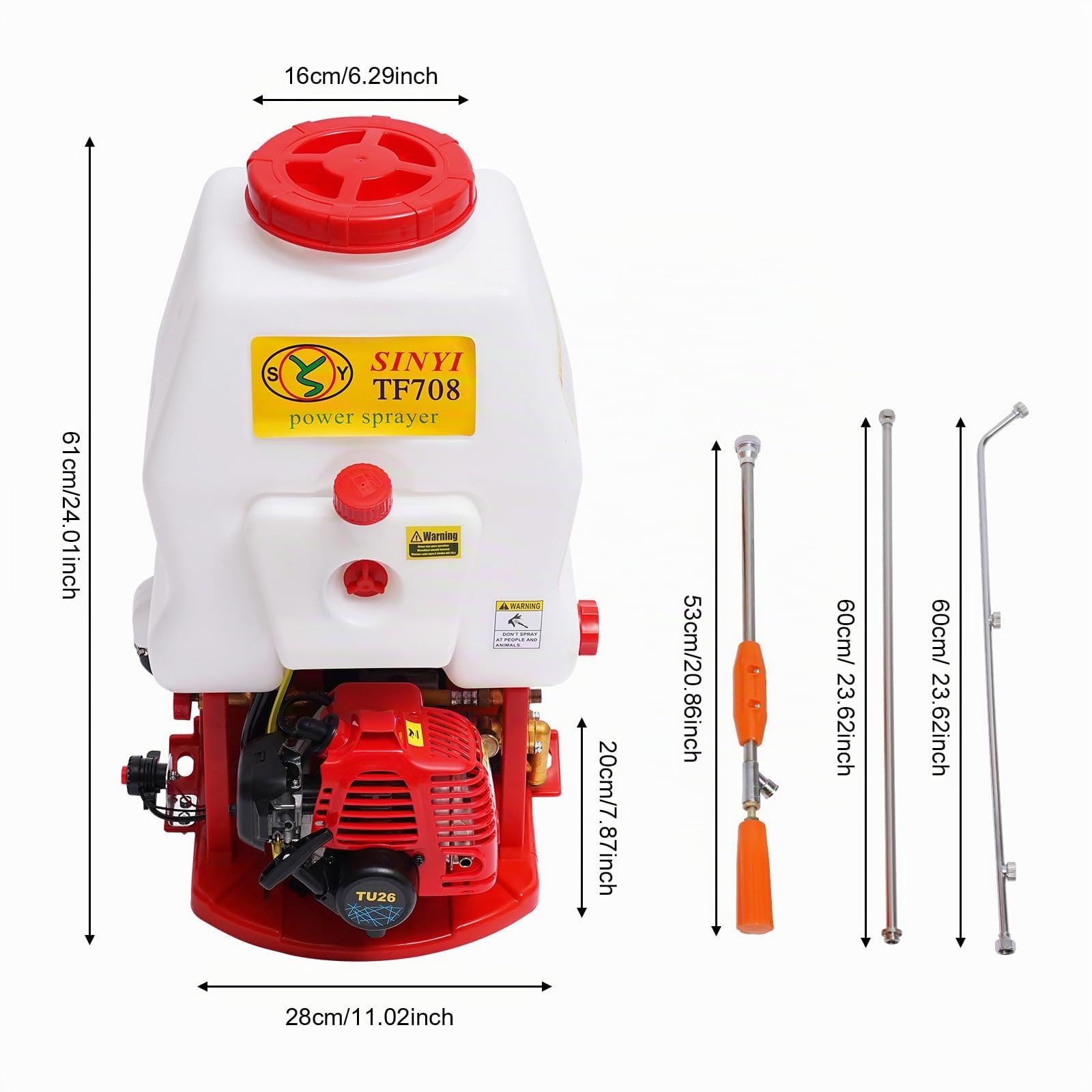 Spruzzatore professionale da giardino, motore 2 tempi, 6-8 m, 20 l serbatoio, pompa ad alta pressione, per giardino, agricoltura e controllo parassiti, incl. 3 aste prolunga