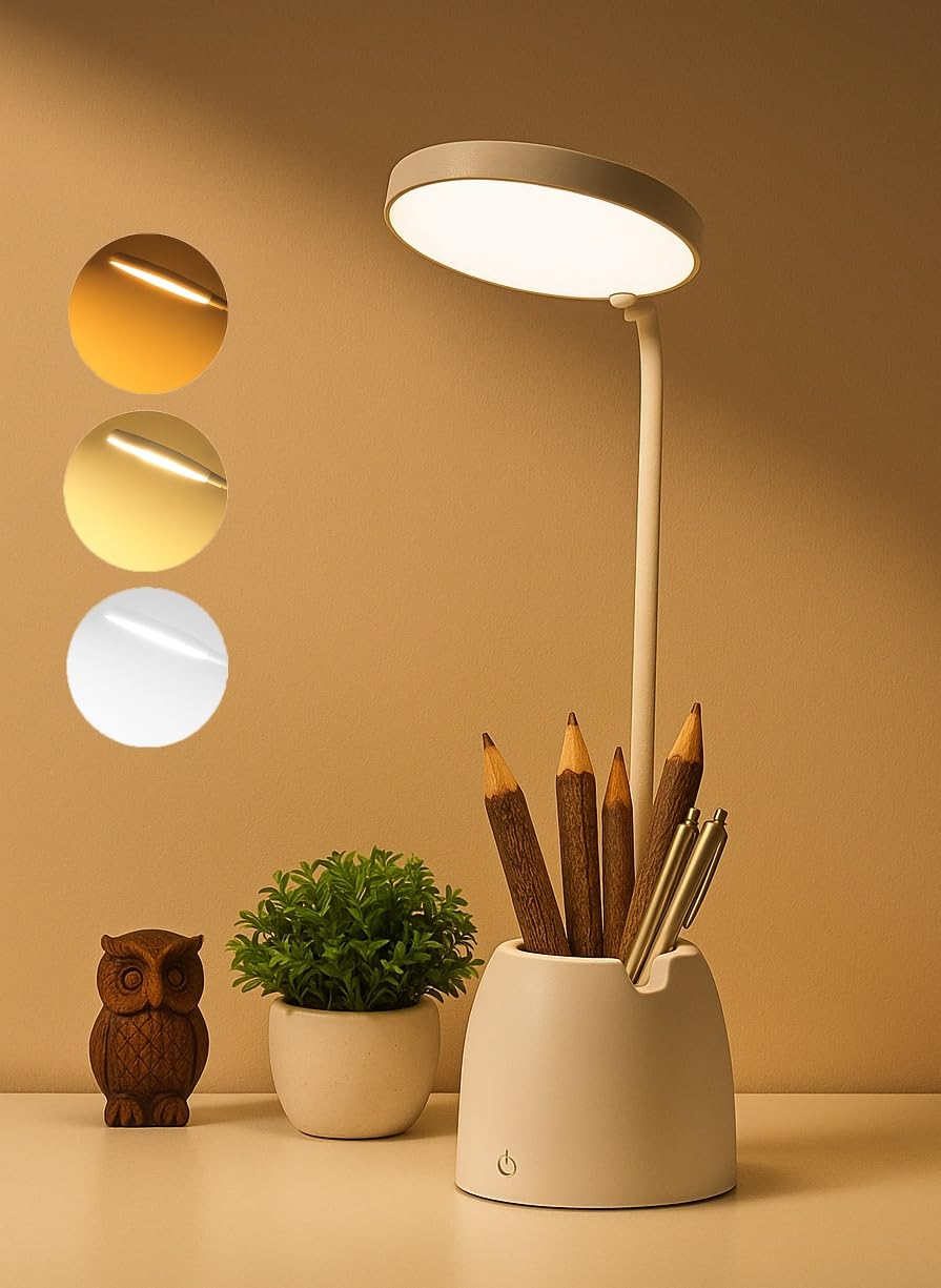 SaleOn Rechargeable LED Study Lamp with Pen Stand & Mobile Holder | Touch Control Table Lamp with 3 Light Modes for Study Desk, Bedside, Office | USB Charging | 6 Month Warranty Included-image-29