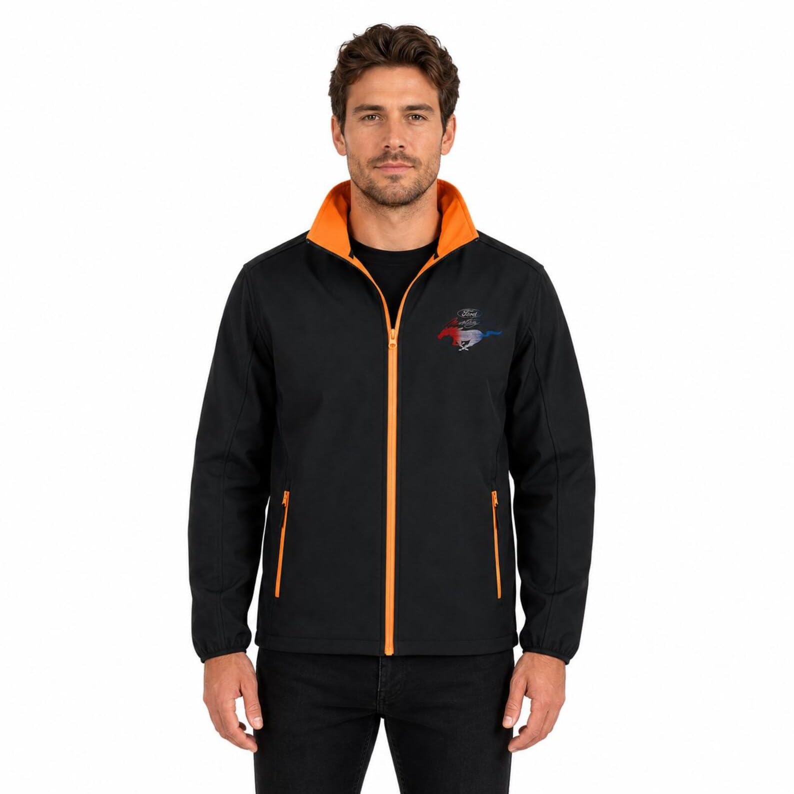 Ford Mustang RWB Veste softshell pour homme, coupe régulière, coupe-vent, respirante, pour l'extérieur, les loisirs, le sport, la mi-saison