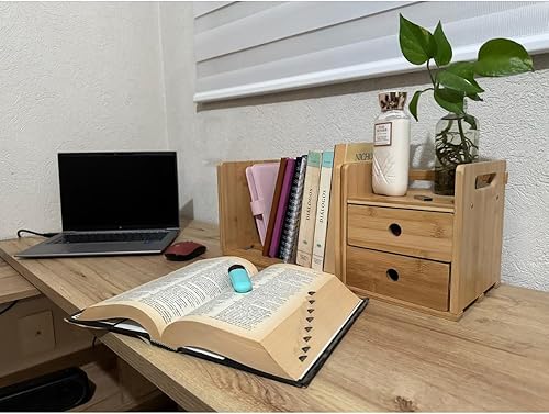 Miniatura 2 de ECOHOME Estantería de escritorio expandible con dos cajones organizadores hechos de bambú, diseño plegable y compartimentos para una organización