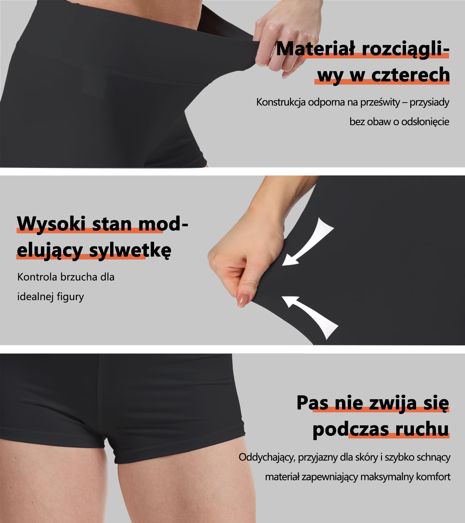 Damskie szorty wysokim stanem – elastyczne rozciągliwe spodenki sportowe, szybkoschnące, oddychające, zapobiegające otarciom, pod spódnicę, do jogi, biegania, na rower i siłownię