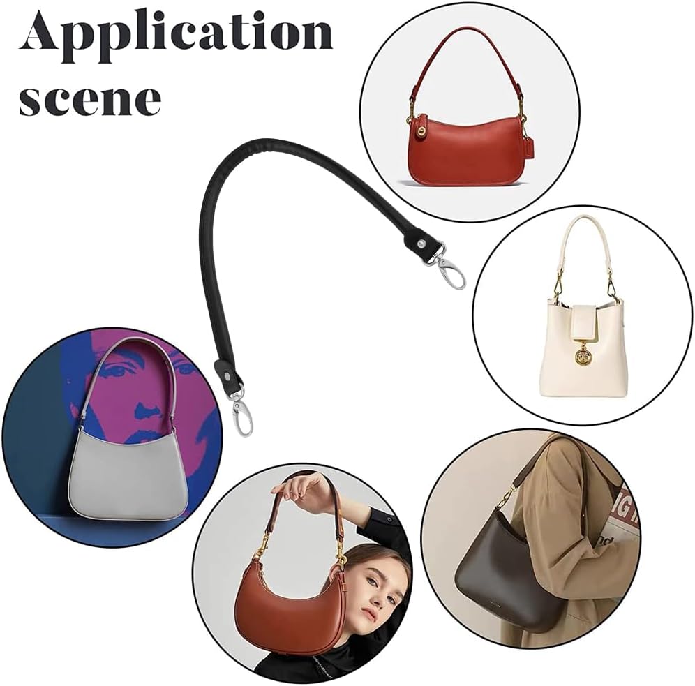 Beebeecraft 2Pcs PU Leather Bag Handles Black Purse Strap Replacement with Platinum Tone Alloy Clasps for Handbag Shoulder Straw Bag Accessories