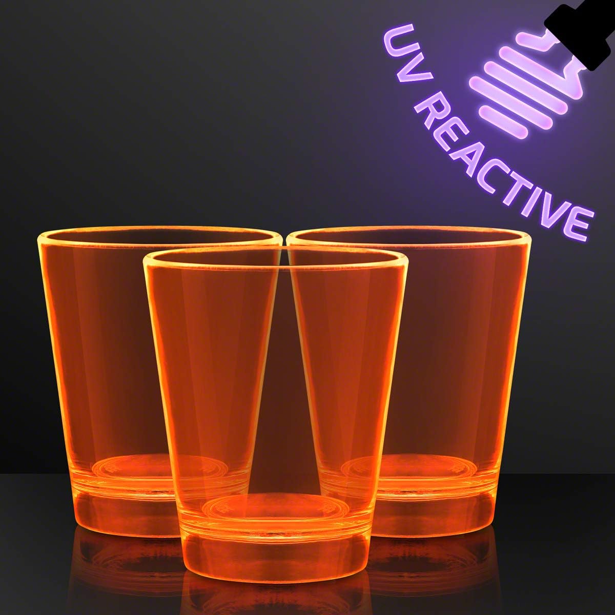 FlashingBlinkyLights 1.5 oz. Neon Orange Glow Shot Glasses, UV Reactive (12 pack)