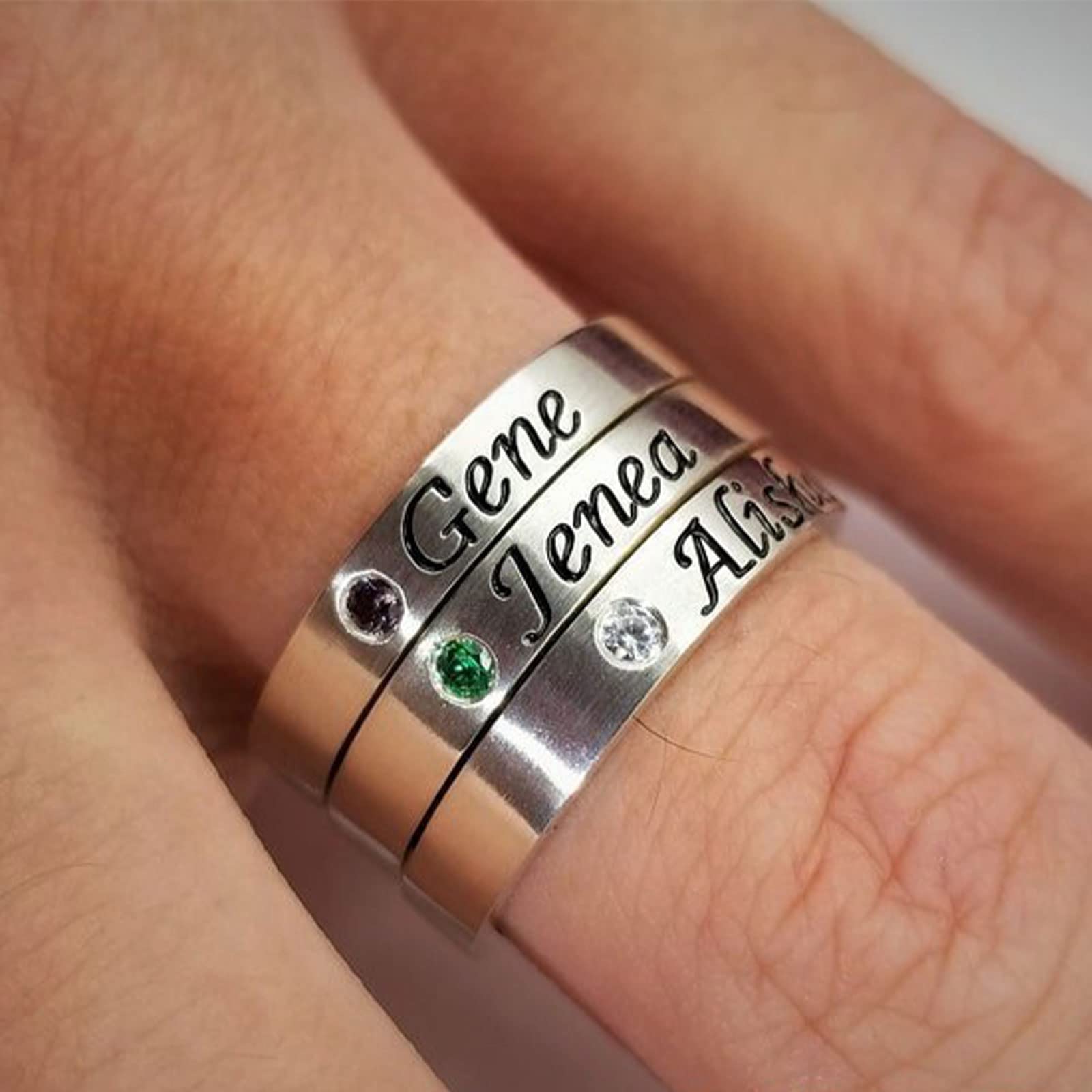 SOULMEET Namensring aus massivem 9 Karat / 14 Karat Gold mit Geburtsstein, personalisierbar, Geschenk für Frauen, Muttertag, Geburtstag, Metall, Zirkonia