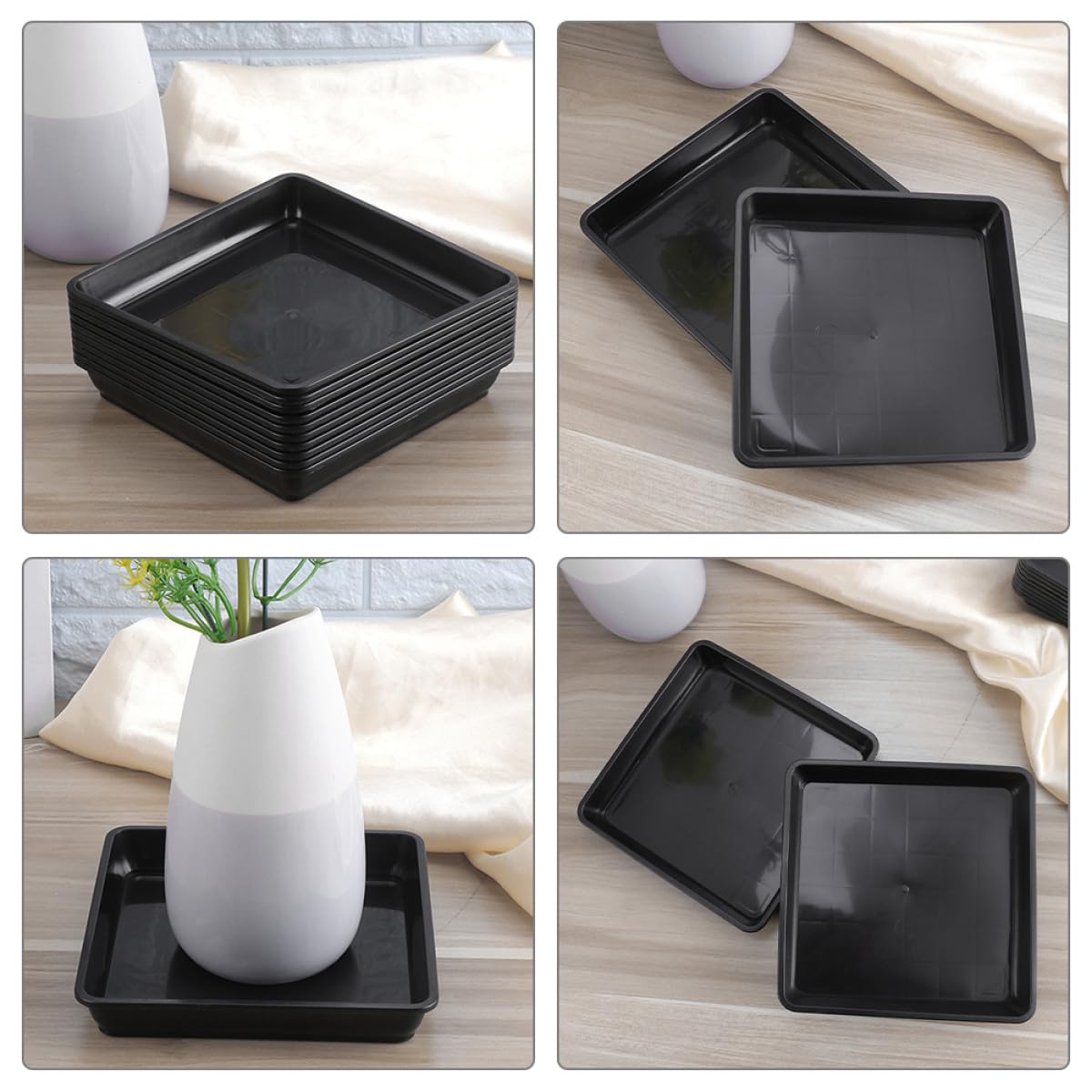 GLEAVI 15 Piezas Platillos Cuadrados para Macetas, Bandejas de Goteo de Plástico Negro 18x18 Cm, sin Agujeros para Plantas de Interior, Bandejas para Jardineras y Cuidado de Plantas
