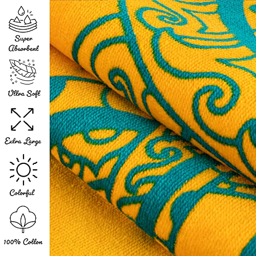 Nova Blue Octopus Beach Towel (34 X 63) – Orange & Teal Colorway With Tropical Design Travel Beach Towel Made From 100% Cotton – Vibrant Colorful Blanket Towel For Adults #TOP3
