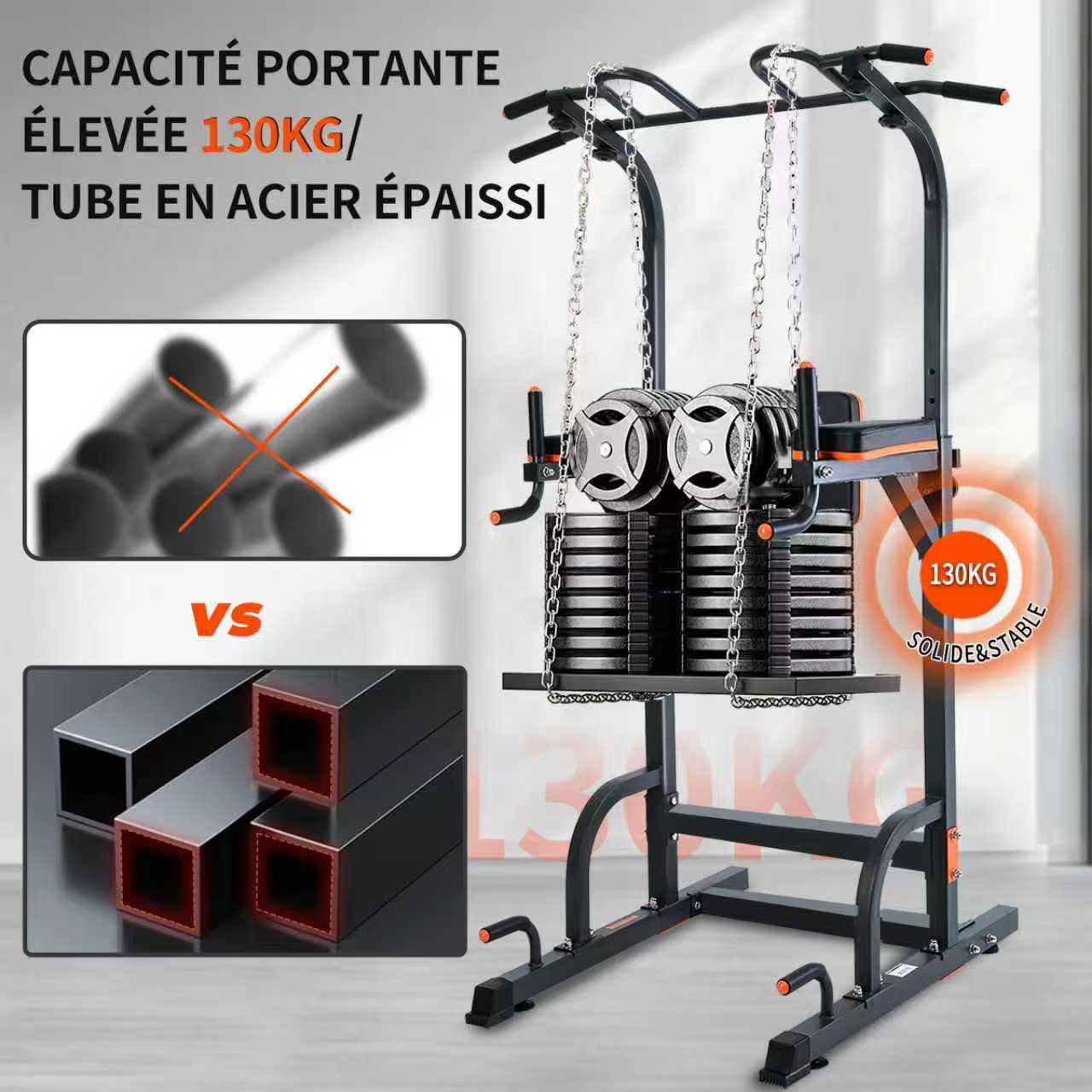 ISE Power Tower Barre de Traction Chaise Romaine Hauteur Réglables Multifonction Dips Abdominaux Station de Musculation Entraînement à Domicile, Accoudoirs, Fitness, Chaise Romaine Musculation