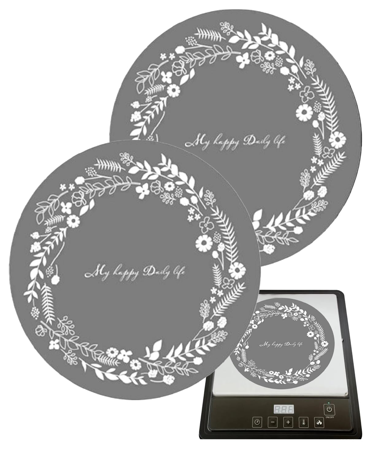 S.fields.inc ihマット シリコン 2枚セット 大判 24cm ihクッキングヒーター クッキングマット (花柄グレー)