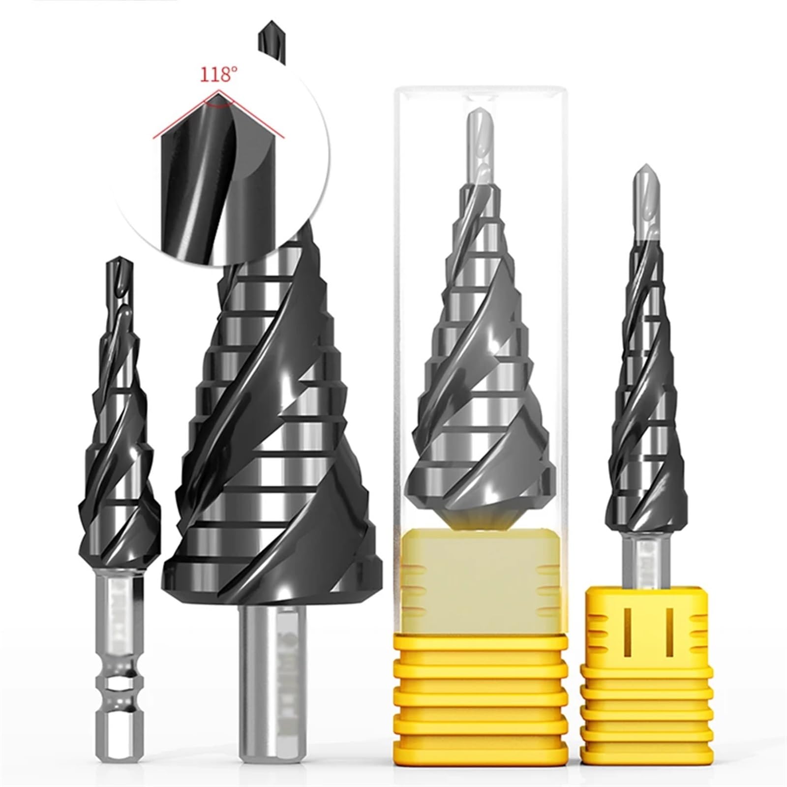 Broca Pagoda de cobalto de grado industrial, broca escariadora de acero inoxidable TiAlN, broca trapezoidal, broca escalonada, broca escalonada, escalones de ranura recta, 1 pieza(15 steps 4-32mm-01)