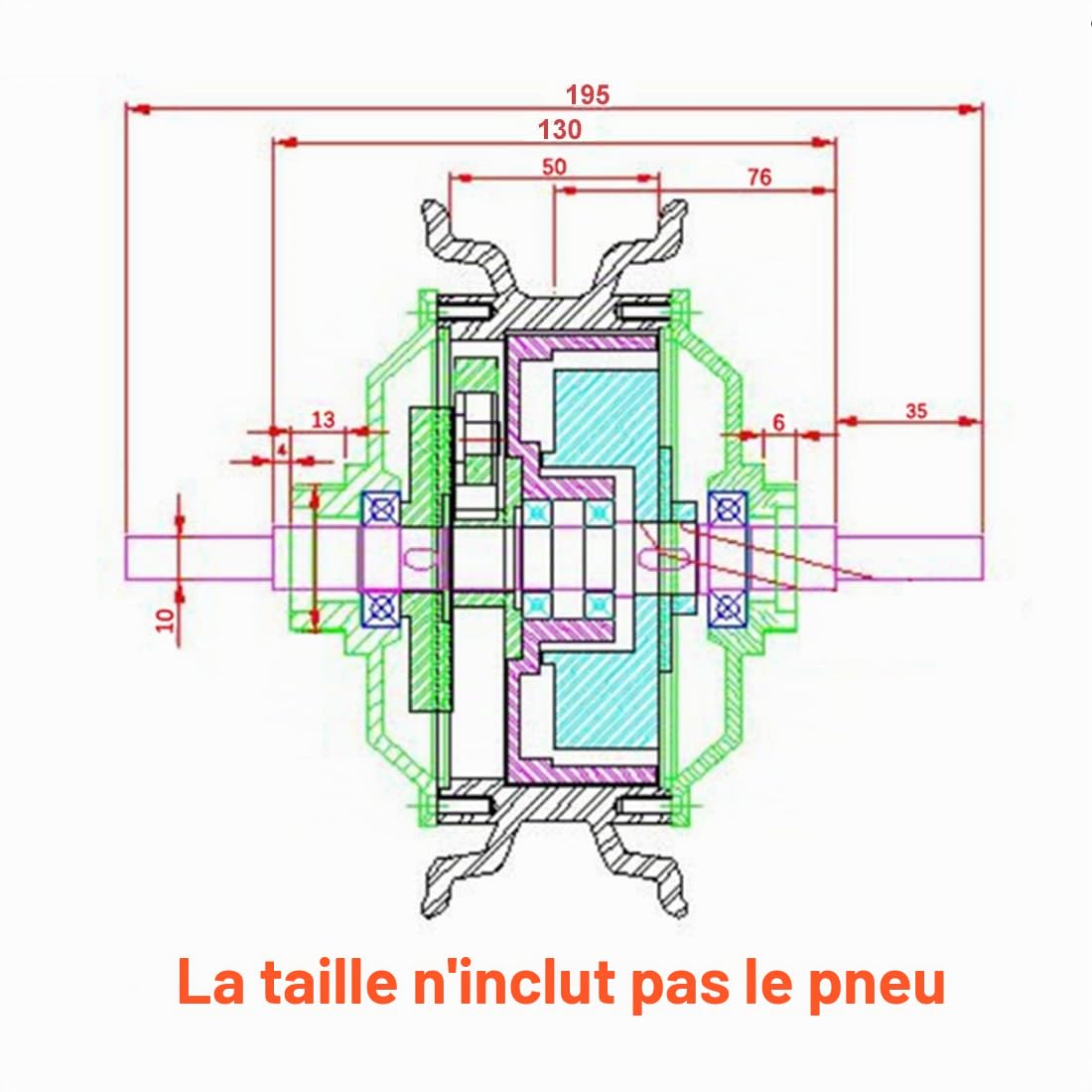 Roue de brouette électrique tout Terrain 350W avec 145/70-6 gros pneu rugueux hors route 14.5 "moteur à engrenages de chariot électrique (48V 350W)