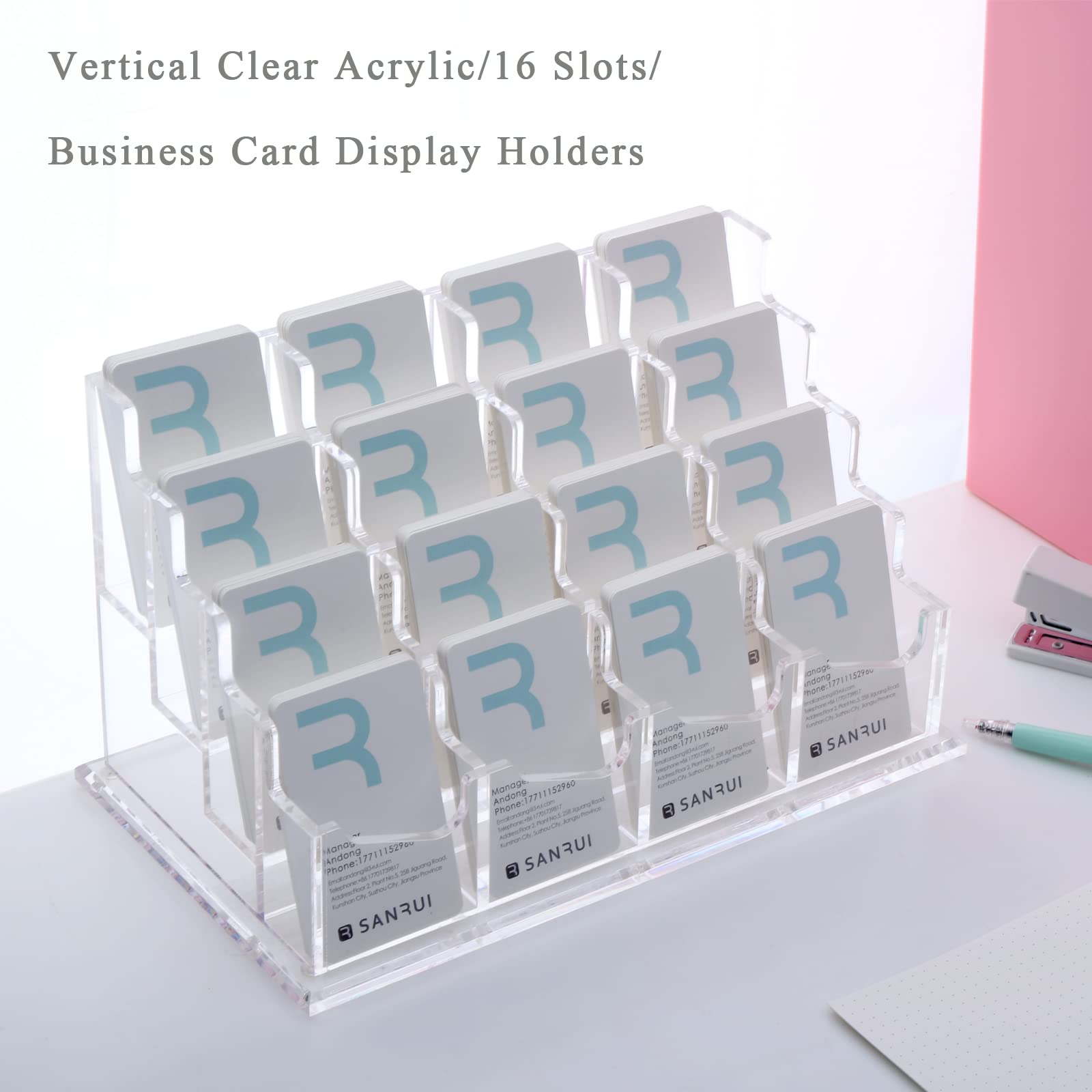 Porta Biglietti Da Visita In Acrilico Uniclife - Espositore Per Scrivania Da 60 Carte - Trasparente - Foto 6