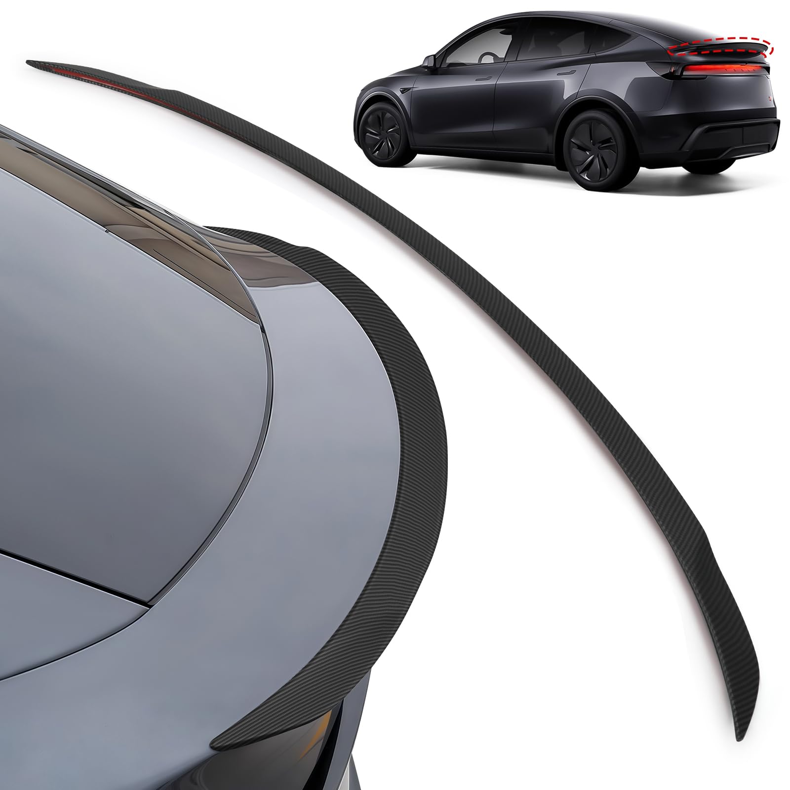 spoiler fit for tesla model y juniper 2025 2026, abs adhesive carbon fiber rear spoiler wing, aerodynamic stability, no-drill model y juniper accessories (matte carbon fiber)