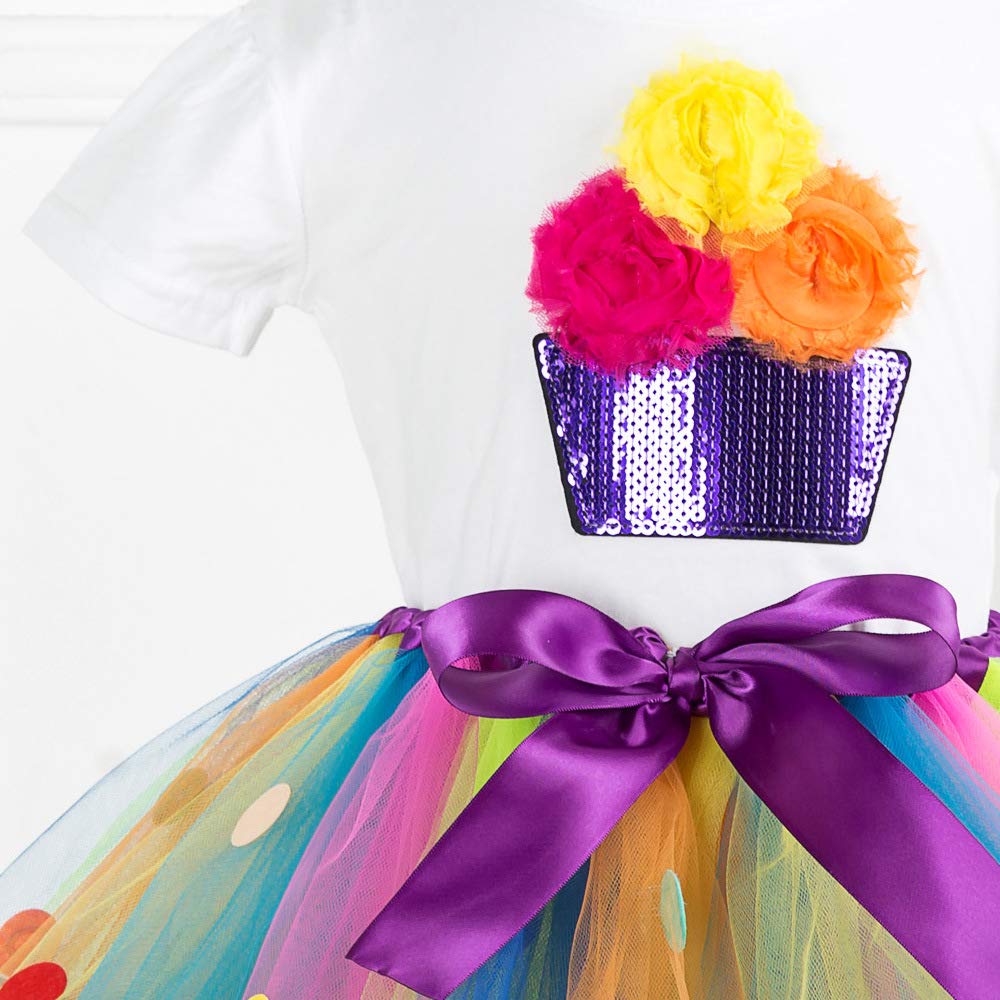 Gonna da balletto con tutù arcobaleno per ragazze, con camicia, collana e braccialetto