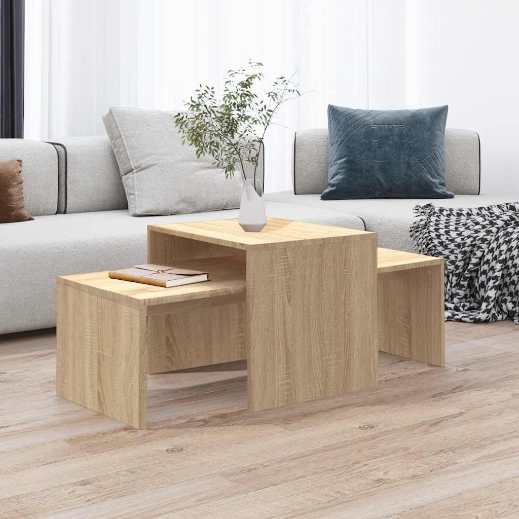 SXZenSpace Coffee Table Set Sonoma Oak Nesting Side Tables Engineered Wood 100x48x40 cm Multipurpose Living Room Furniture for Compact Spaces