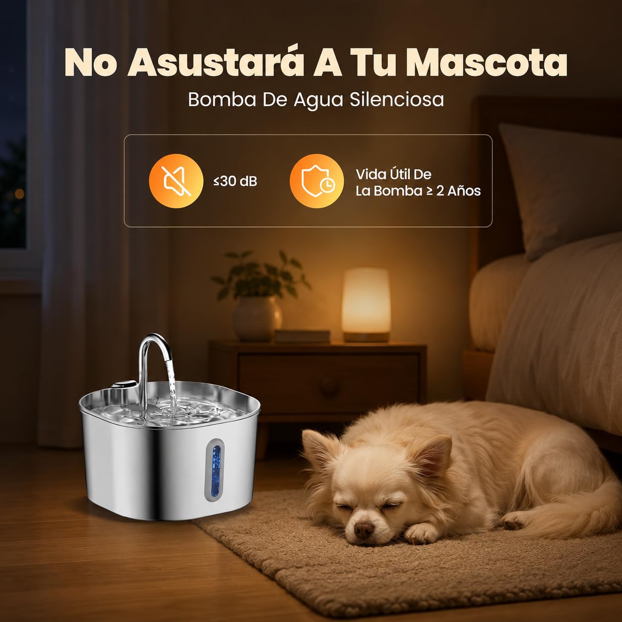 Cat Vitalis Fuente Gatos Acero Inoxidable - Fuente para Gatos de Acero Inoxidable 2,2 L con Filtro y Bomba Silenciosa para Agua Fresca (1 Artículo)