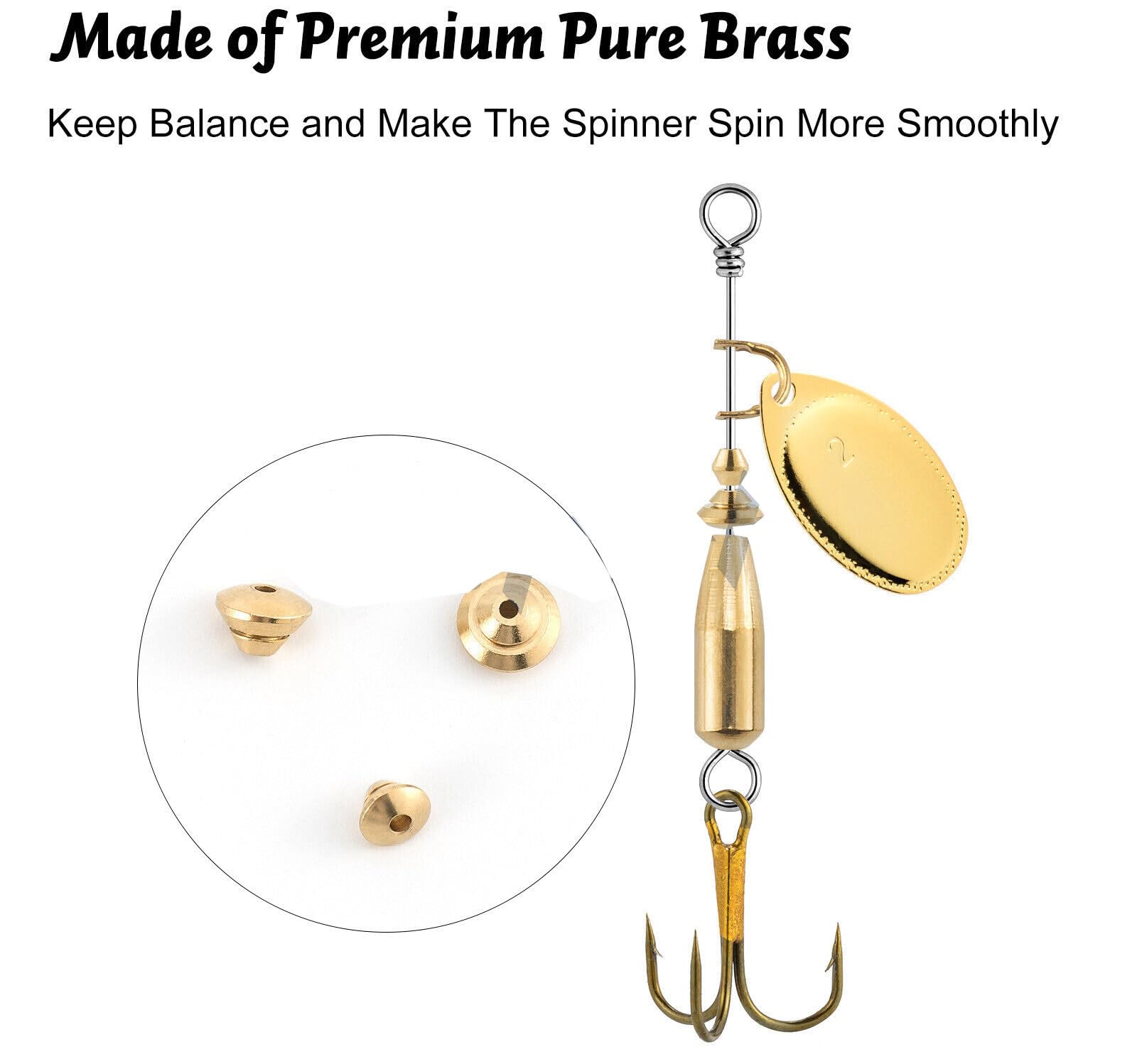 KTGCOZS Pack of 100 Brass Fishing Beads Spinner Lure Body Spinnerbait Making Supplies DIY