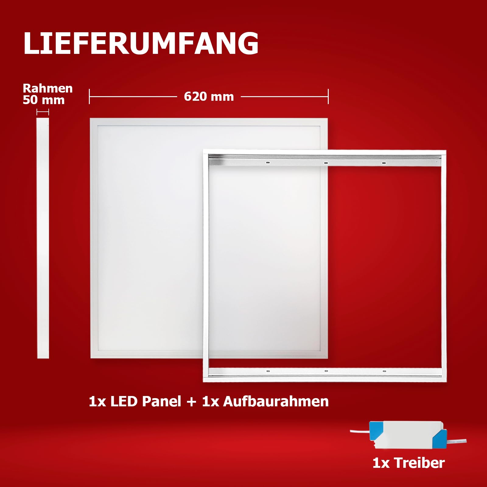 LED Panel 62x62 Neutralweiß 4000K 40W Aufbaurahmen Alu