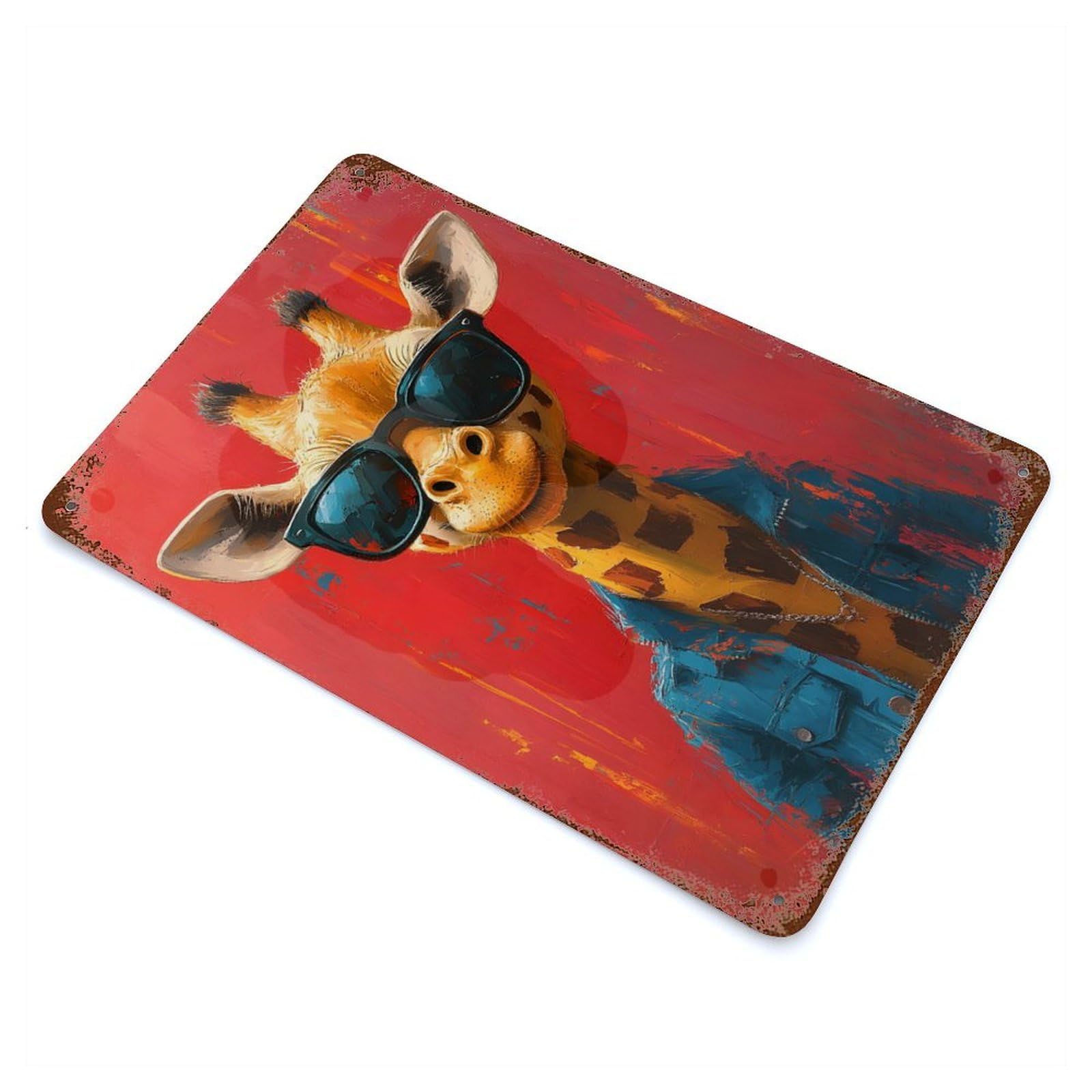Garage Style Cool Giraffe in Sunglasses Decorative Tin Sign 11.8"x7.9", Rustic Home Decor for Bar And Workshop