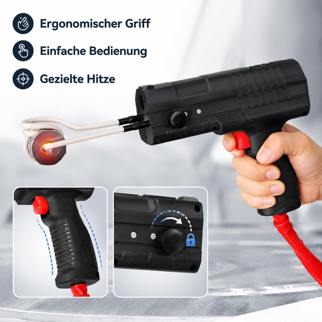Riscaldatore a induzione da 1,8 kW, riscaldatore a induzione per auto con 4 bobine riscaldanti per officina e garage, blu e nero, guidato a mano, rame per viti e dadi arrugginiti