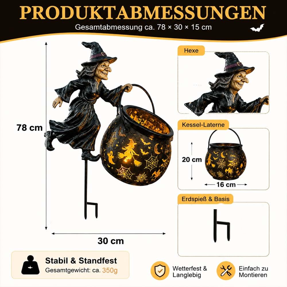 Leuchtender Halloween-Hexenkessel Mit Hexe, Wasserfall-Stil Verzauberter Hexenkessel Gartendekoration,Wasserdichte HäNgende Laterne,FüR Hof Rasen Veranda Party Dekor (1PC)