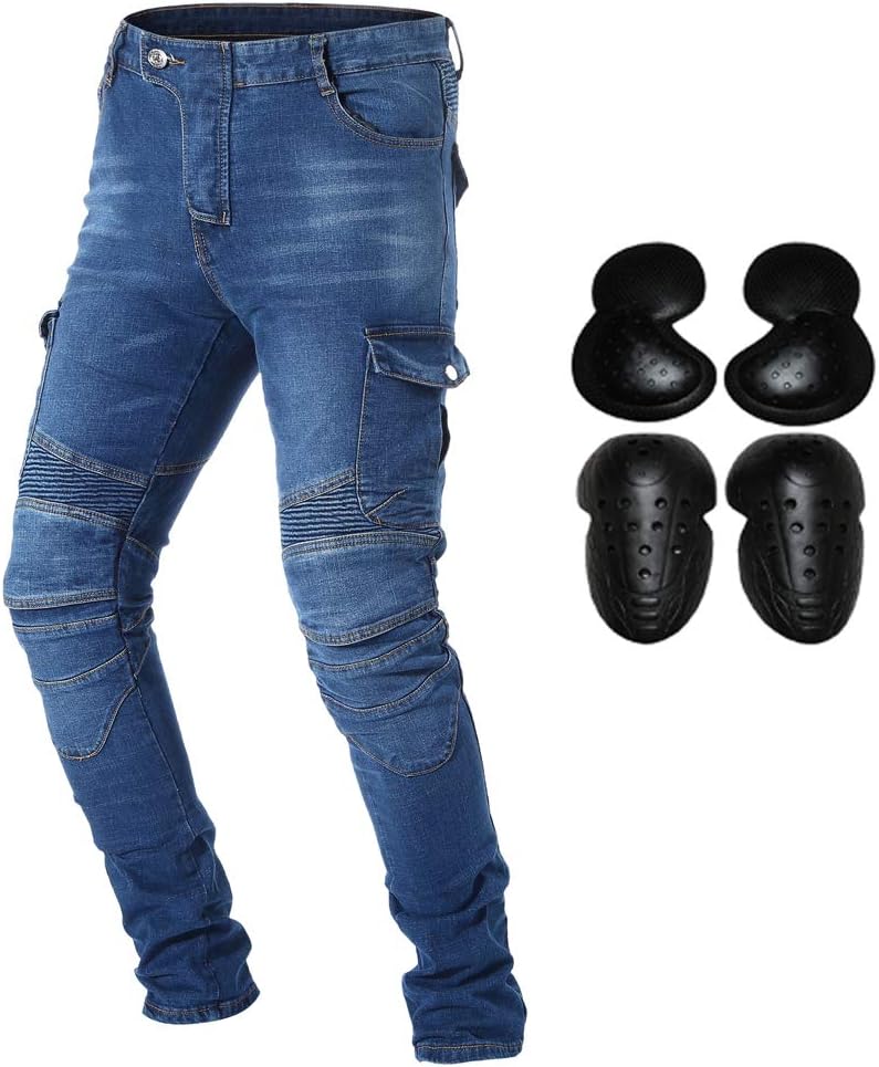 Takuey Motorcycle Riding Denim Jeans with CE Certified Knee Hip Armor Protector