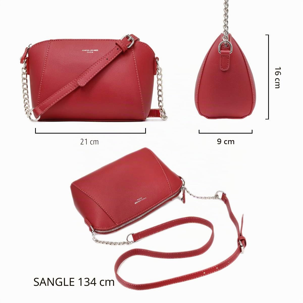David Jones - Petit Sac Bandoulière Femme Trapèze - Sac à Main Chaîne Porté Epaule Cuir PU - Besace Sacoche Croisé Travers Pochette Soirée Mode Travail Shopping Elégant Tendance Chic
