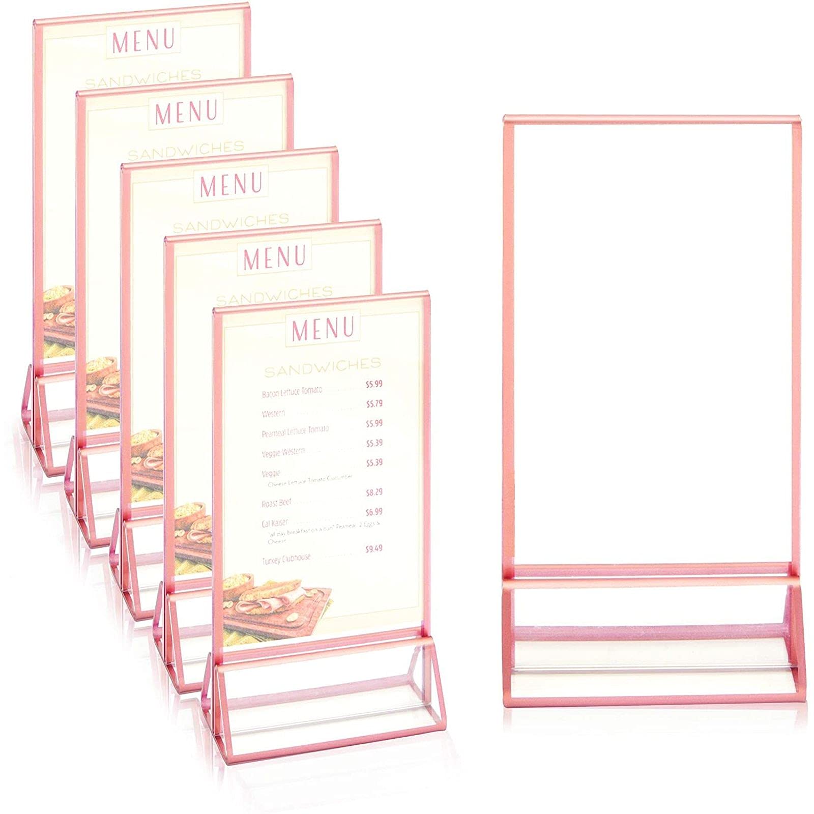 Stockroom Plus Clear Acrylic Sign Holder with Rose Gold Borders, Vertical Stand (4 x 6 in, 6 Pack)