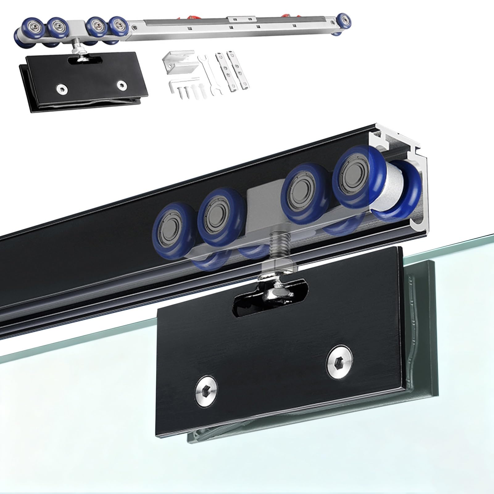 YDHSIKK Glass Sliding Door Track, Soft Close Sliding Glass Door Track Kit Multicolor Multiple Sizes(Black,9ft/2.7m)