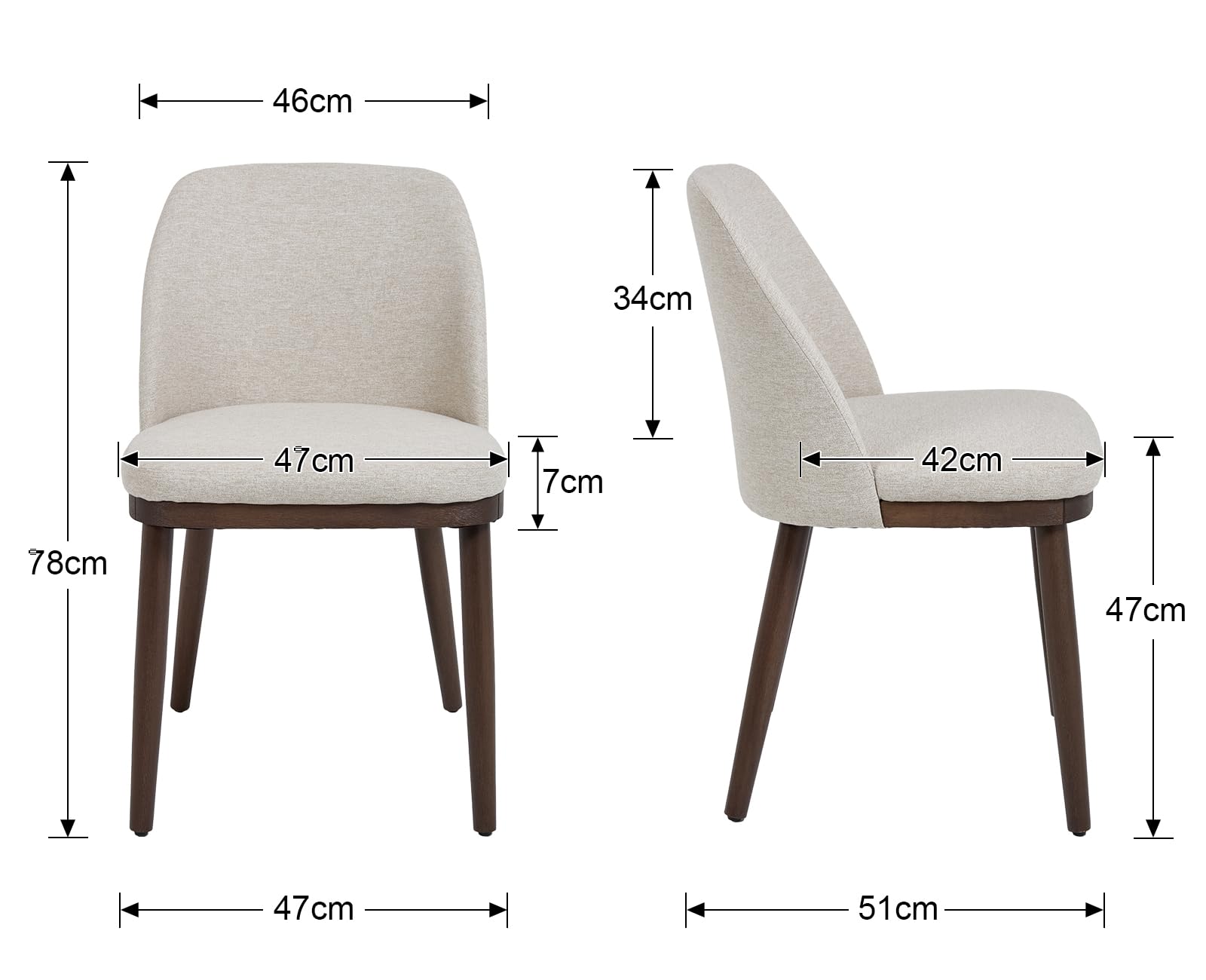Ya-Home Set di 2 Sedie da Pranzo in Tessuto di Lino con Gambe in Legno, Beige