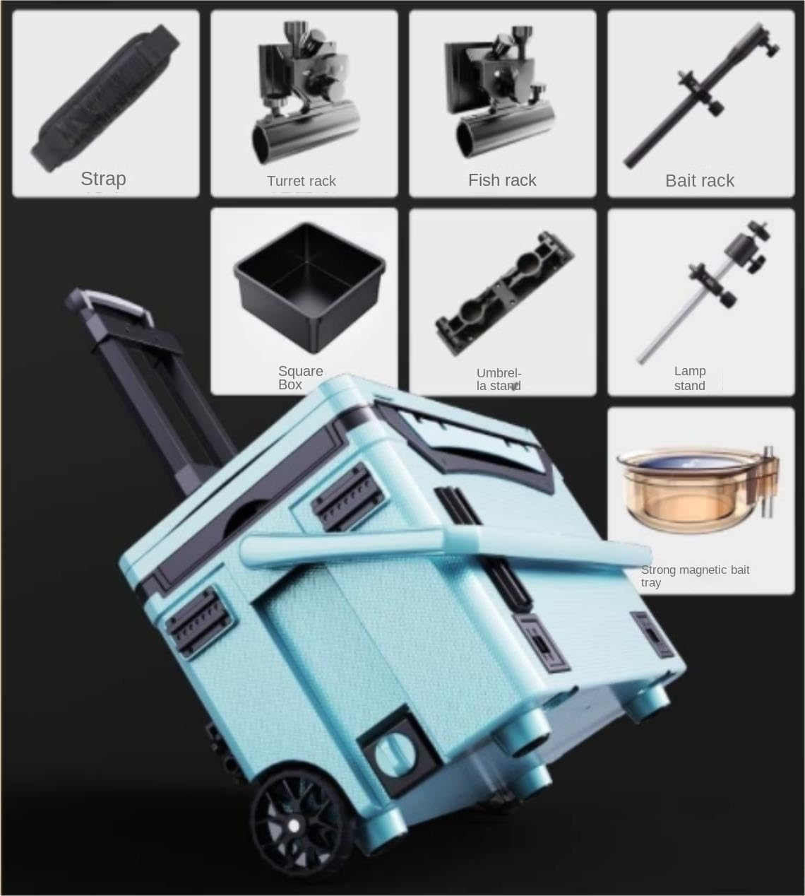 Angelbox Angelkasten Angelkisten-Set, Trolley, Angelbox Mit Rädern, Versteckte Rückenlehne, Ausziehbare Aufbewahrungsbox, Kann Sitzen, 40 L Angel Koffer Wasserdicht