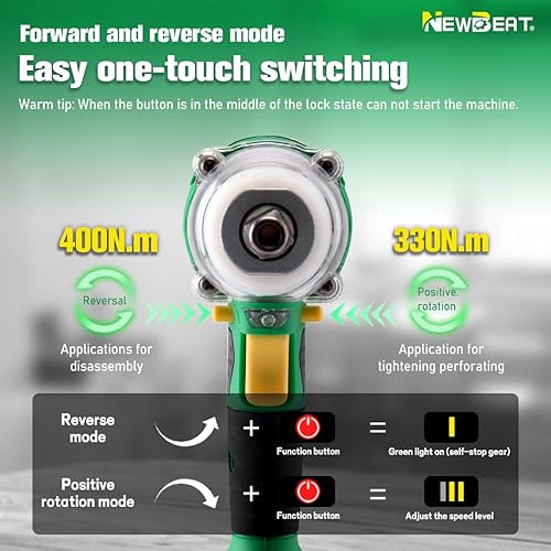 Miniatura 6 de NEWBEAT Llave de impacto inalámbrica, llave de impacto de 12 pulgada sin escobillas de 21 V, pistola de impacto eléctrica, destornillador de impacto