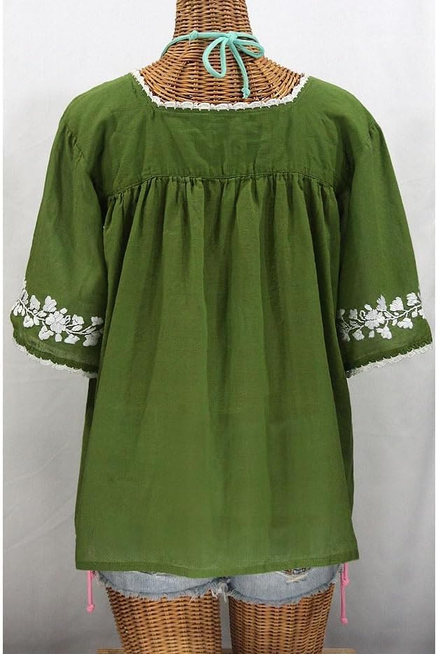 Melliflo Womens Mexican Peasant Shirt Square Neck Half Sleeve Fiesta Shirts Loose Fit Embroidered Cotton Linen Top - Image 6