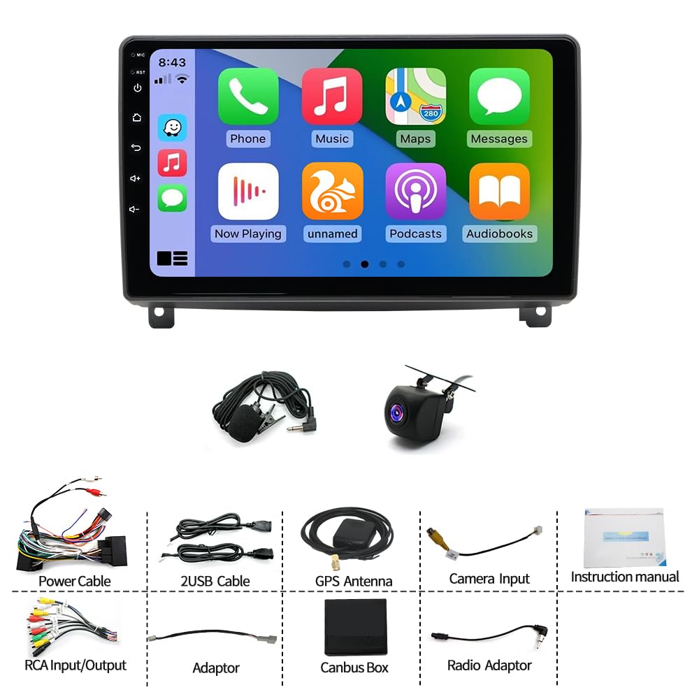 9 Zoll Touchscreen Android 14 Autoradio für Peugeot 407 2004-2008 4+64G | 2 Din Autoradio für Peugeot 407 mit CarPlay Android Auto Bluetooth WiFi GPS Navi FM/RDS Mirror Link SWC AHD Rückfahrkamera