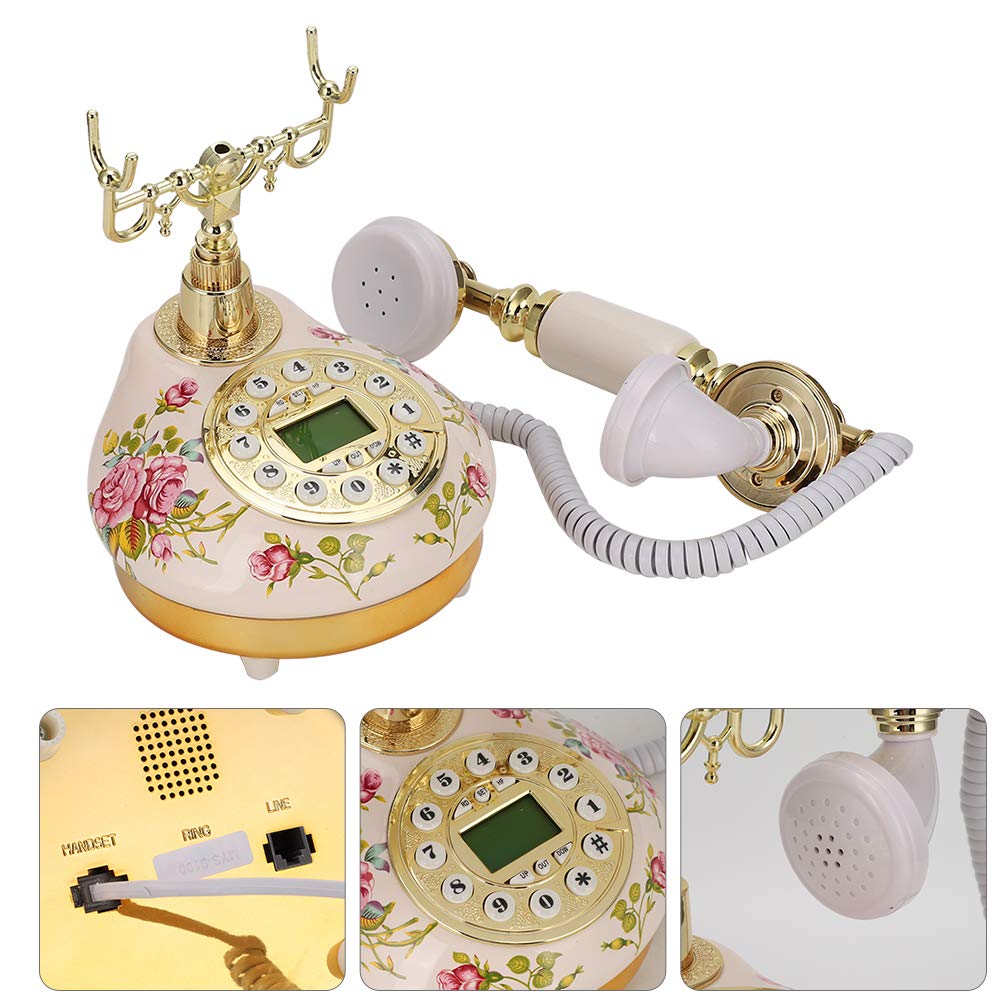 Retro Festnetztelefon, klassisches Vintage rundes Keramik-Retro-Telefon aus Keramik mit europäischer Rose zur automatischen Erkennung, Anrufer-ID Altmodisches Telefon für Wohnzimmer, Schlafzimmer, Bür