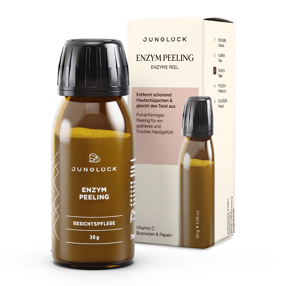 JUNGLÜCK Enzym Peeling Gesicht - Vegan | Natürlich feines Pulver regt die Zellerneuerung an und mildert dank 10% Vitamin C Pigmentflecken & Pickelmale | Mildes mechanisches Gesichtspeeling