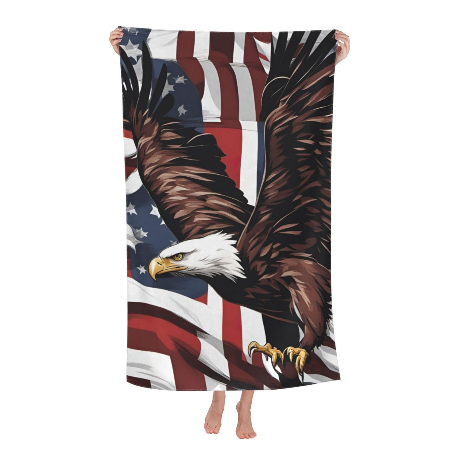 Anceky Oversized Eagle with USA Flag Print Beach Towel Soft Quick Dry for Beach Pool Shower Travel Sports