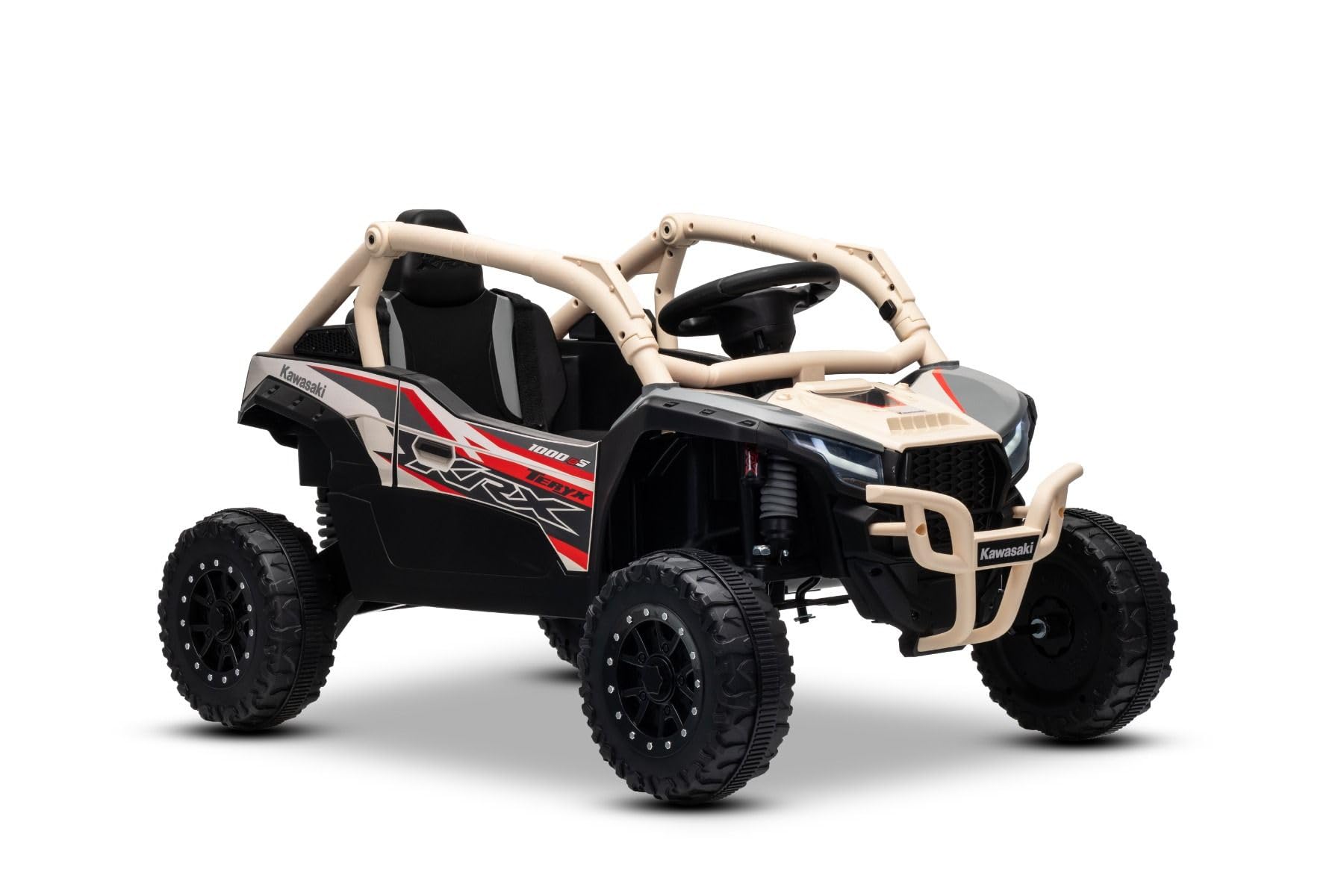 Kawasaki TERYX KRX 1000 12 V elektryczny samochód dziecięcy khaki, jednoosobowy zawieszenie tylnej osi, pilot zdalnego sterowania 2,4 GHz, akumulator litowy, 2 silniki 25 W, otwierane ramy ochronne