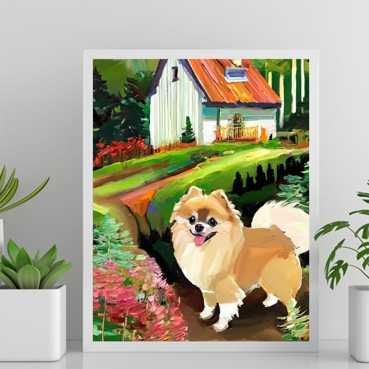 Paint by Numbers Pomeranian Dog DIY Acrylic Painting Kit with Brushes Pigment Oil Painting Artwork Adults Beginners Wall Decor 12x16inch(30x40cm) Frameless