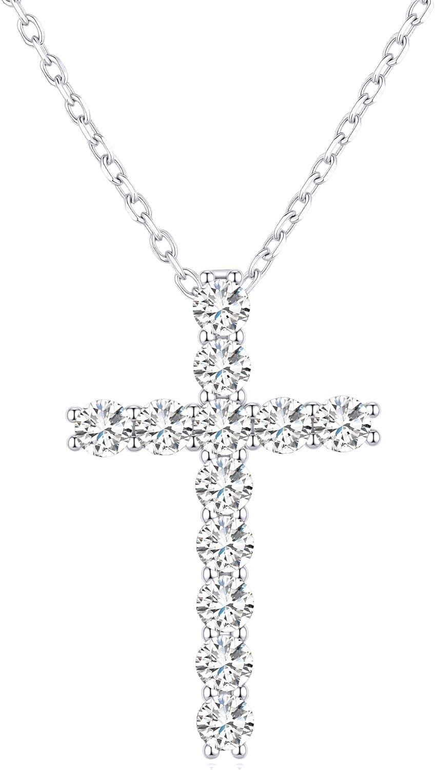 MOOSEA Mothers Day Gifts - Moissanite Cross Necklaces for Women, 1.2-2.4 Carat Lab Created Moissanite Necklace, 925 Sterling Silver Cross Necklace, Christian Gift Faith Pendant Christian Gift