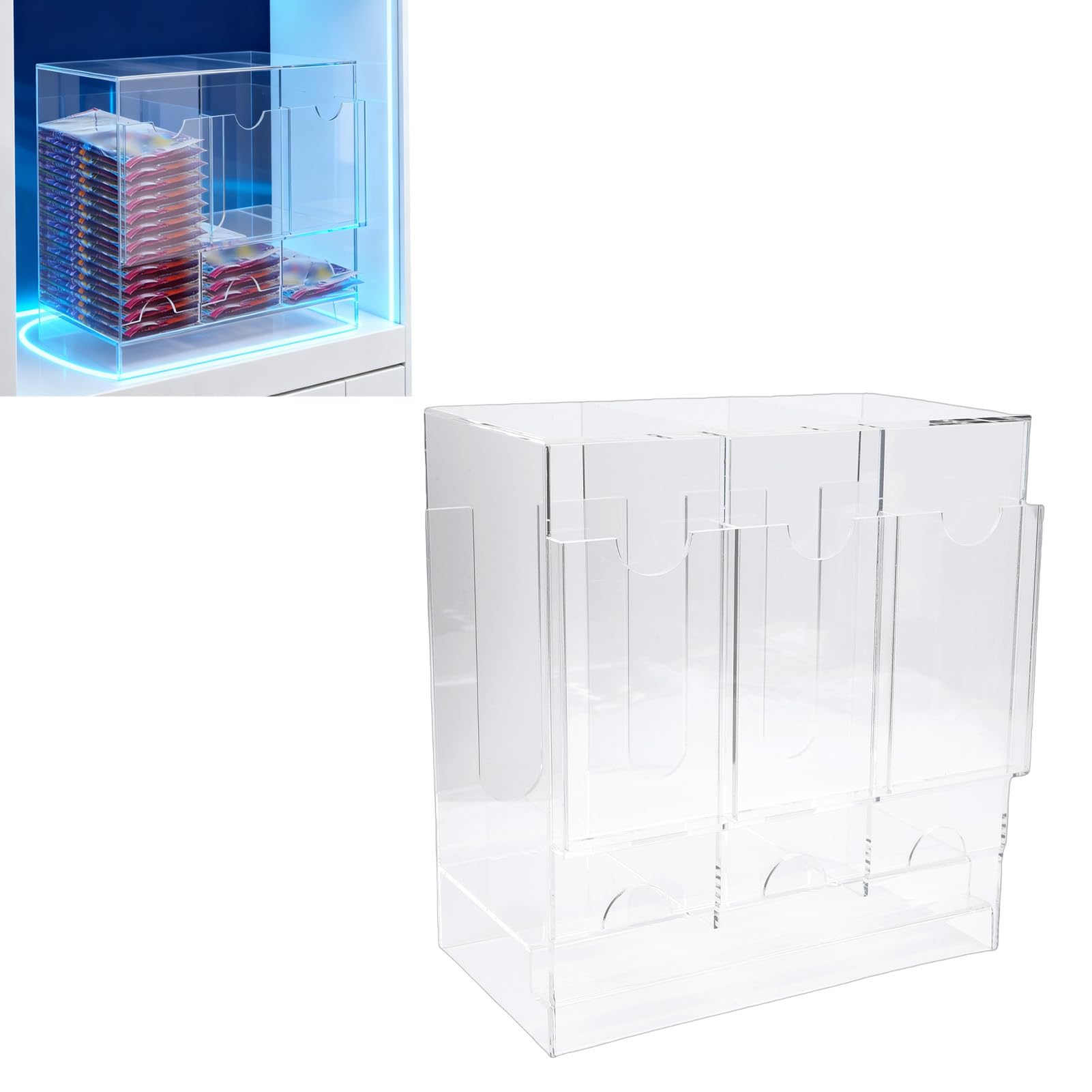 Distributeur de Cartes avec 3 Compartiments, Distributeur de Rangement de Cartes en Acrylique, Organise les de Visite, de Membre, Boîte Distributrice de Rangement de avec Base Transparente