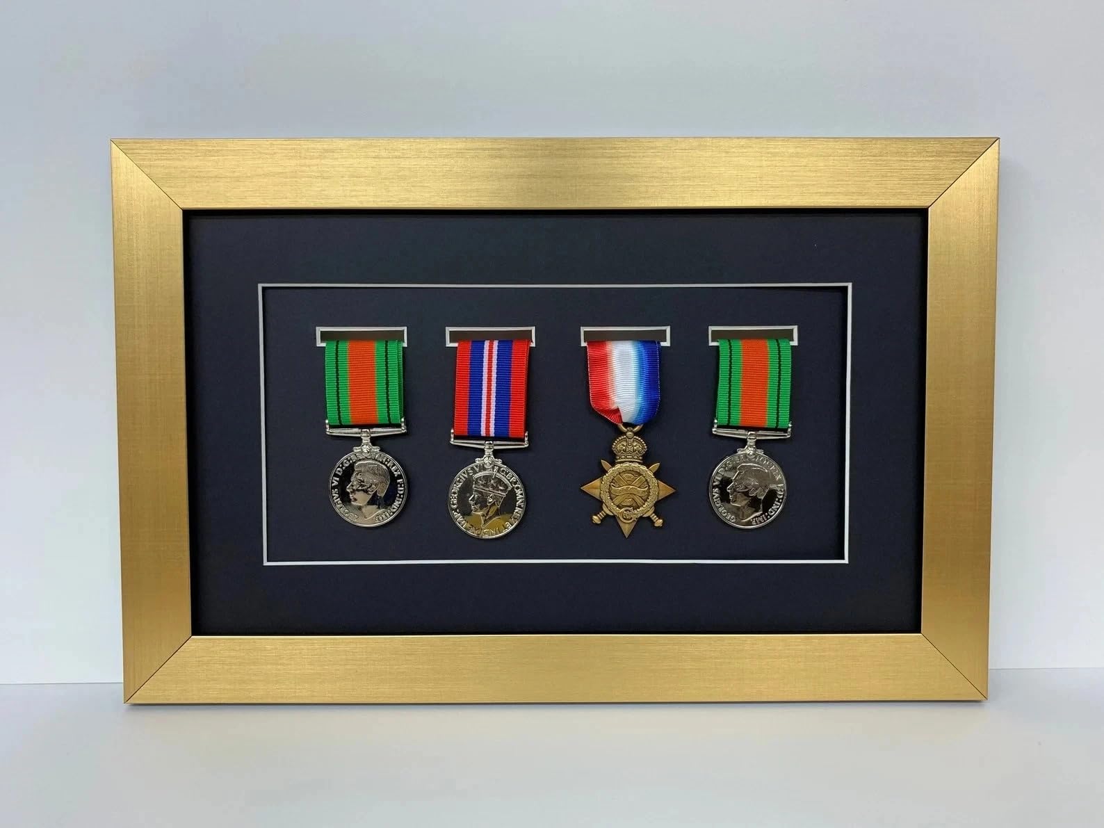 Kwik Picture Framing Ltd 4 Medal Military Shadow Box Display Frame 40x26cm, Black Mount - War Medal Display Case | Army Navy RAF Wall Mounted Memorabilia Holder